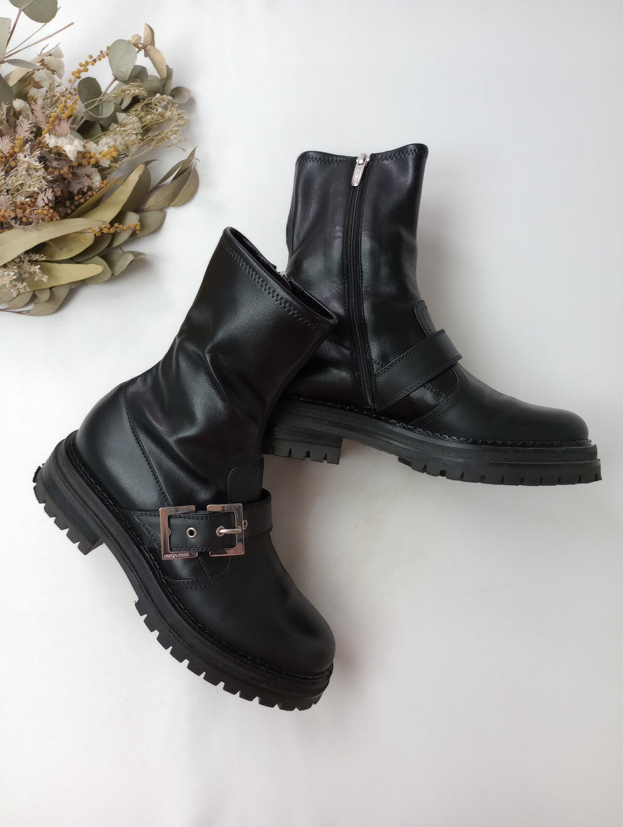 Sergio Rossi セルジオロッシ sr Urban Prince バックル付き レザー ブーツ サイドジップ 黒 ブラック  37 【中古】