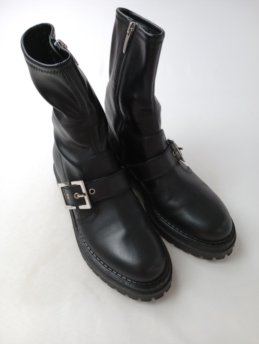 Sergio Rossi セルジオロッシ sr Urban Prince バックル付き レザー ブーツ サイドジップ 黒 ブラック  37 【中古】