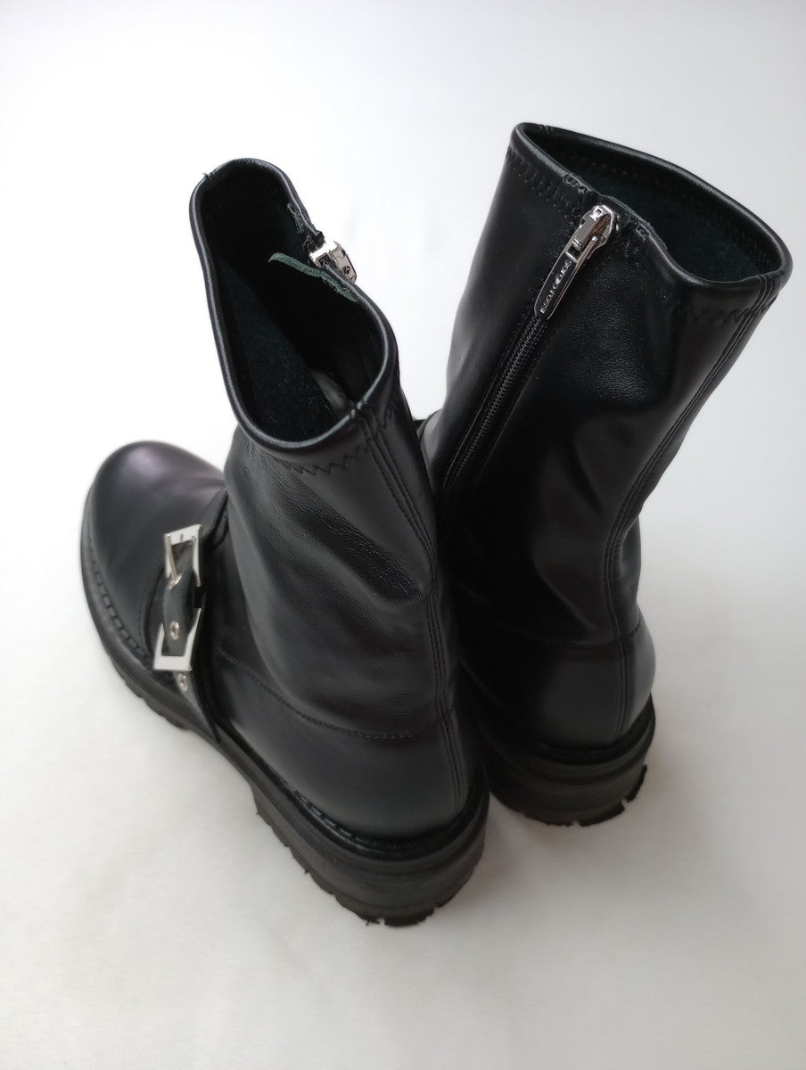 Sergio Rossi セルジオロッシ sr Urban Prince バックル付き レザー ブーツ サイドジップ 黒 ブラック  37 【中古】