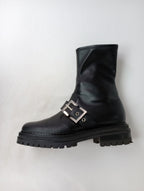 Sergio Rossi セルジオロッシ sr Urban Prince バックル付き レザー ブーツ サイドジップ 黒 ブラック  37 【中古】
