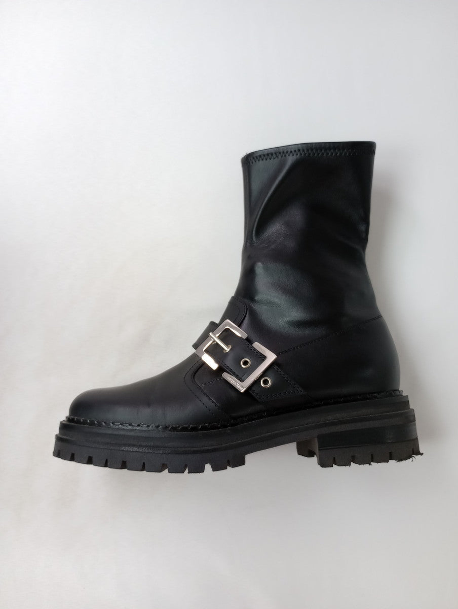 Sergio Rossi セルジオロッシ sr Urban Prince バックル付き レザー ブーツ サイドジップ 黒 ブラック  37 【中古】