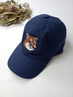MAISON KITSUNE メゾンキツネ 刺繍 キャップ  ネイビー 【中古】
