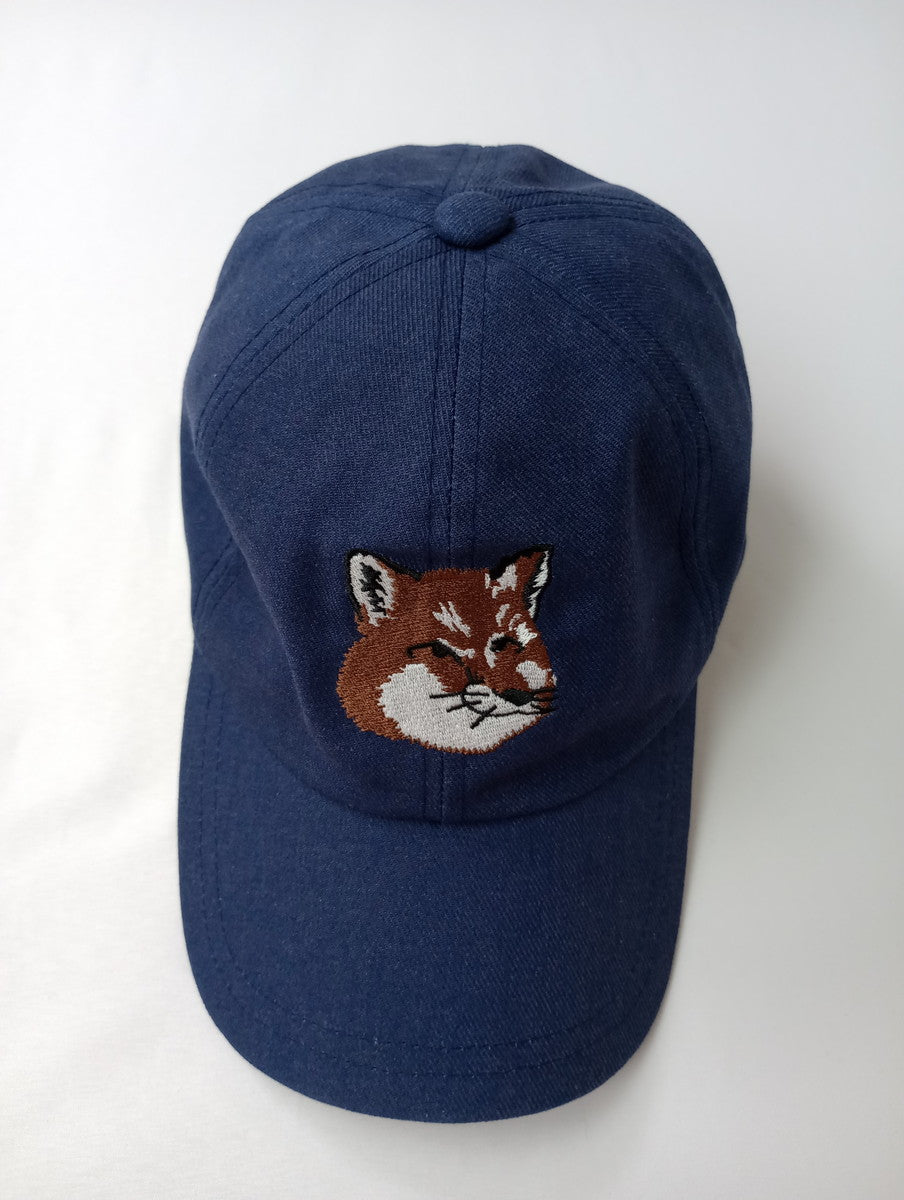 MAISON KITSUNE メゾンキツネ 刺繍 キャップ  ネイビー 【中古】