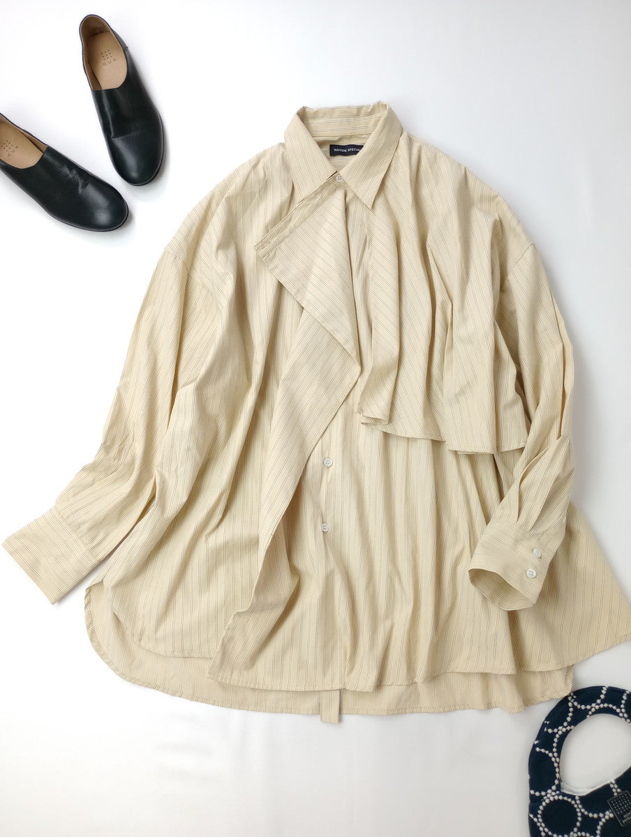 Maison Special メゾンスペシャル Asymmetrical drape shirt アシンメトリーストライプ ドレープシャツ ブラウス 長袖 トップス イエロー 黄色 【中古】
