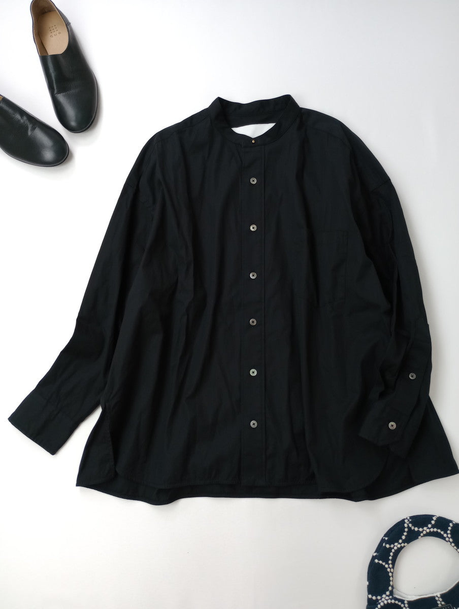 TICCA ティッカ COLLARLESS SQUARE BIG SHIRT ノーカラースクエアビッグシャツ 長袖 トップス 黒 ブラック【中古】