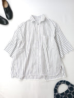 TICCA ティッカ SQUARE BIG SHIRT ストライプ スクエアビッグシャツ トップス 半袖  白 F 【中古】