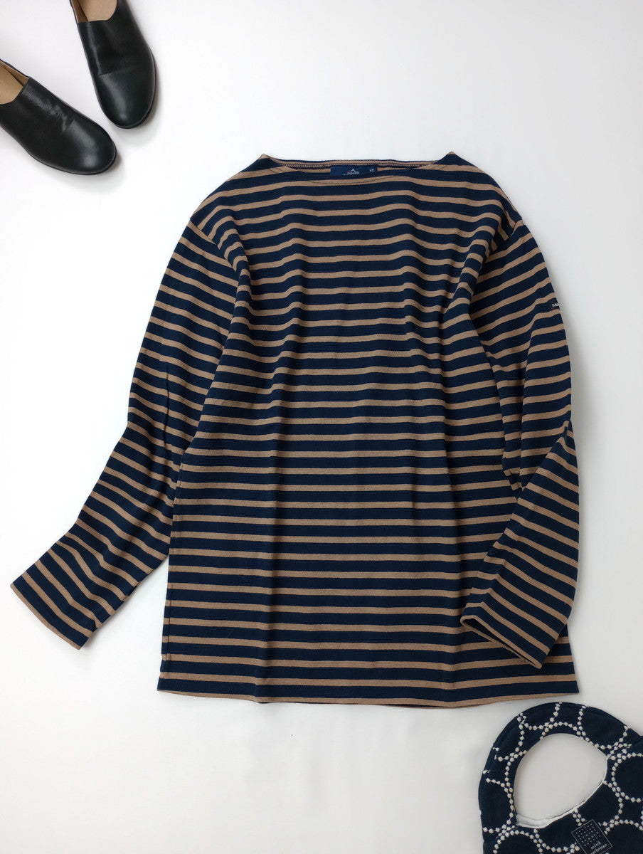 SAINT JAMES セントジェームス ボーダー バスクシャツ 長袖 トップス  ベージュ ネイビー USA 40  【中古】