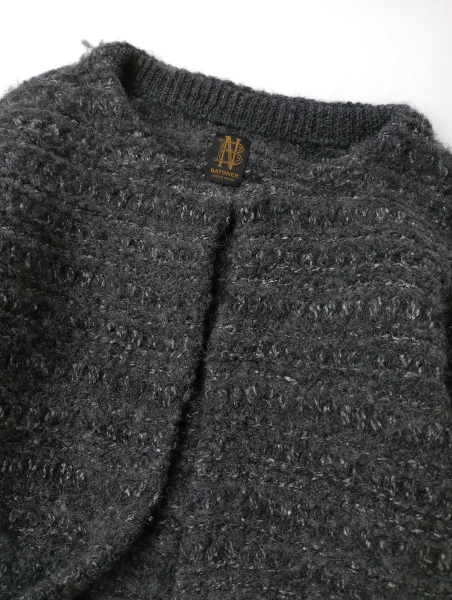 BATONER バトナー TWEEDY CREW NECK CARDIGAN ニットカーディガン グレー 2  【中古】