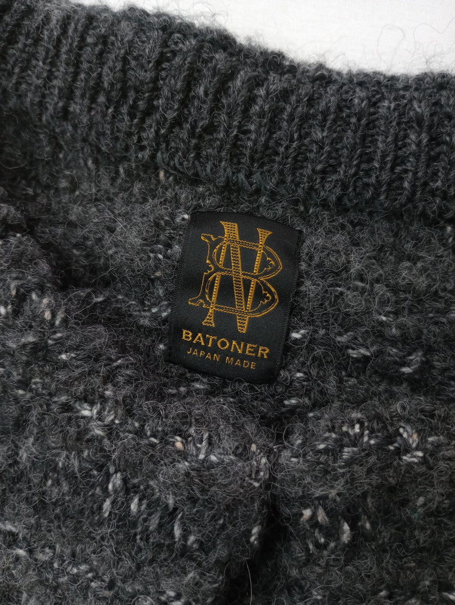 BATONER バトナー TWEEDY CREW NECK CARDIGAN ニットカーディガン グレー 2  【中古】
