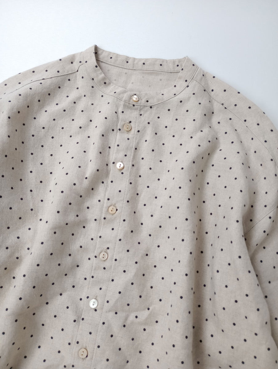 nest Robe ネストローブ ドット 柄  リネン 麻 100％ バンドカラー 長袖 シャツ トップス  生成り F  【中古】