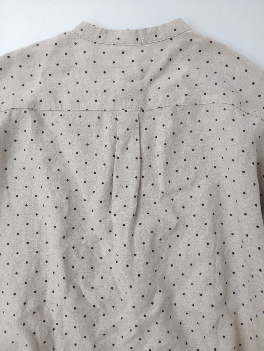 nest Robe ネストローブ ドット 柄  リネン 麻 100％ バンドカラー 長袖 シャツ トップス  生成り F  【中古】