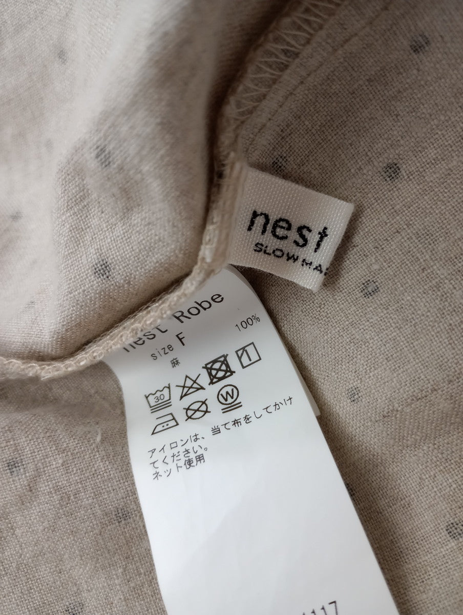 nest Robe ネストローブ ドット 柄  リネン 麻 100％ バンドカラー 長袖 シャツ トップス  生成り F  【中古】