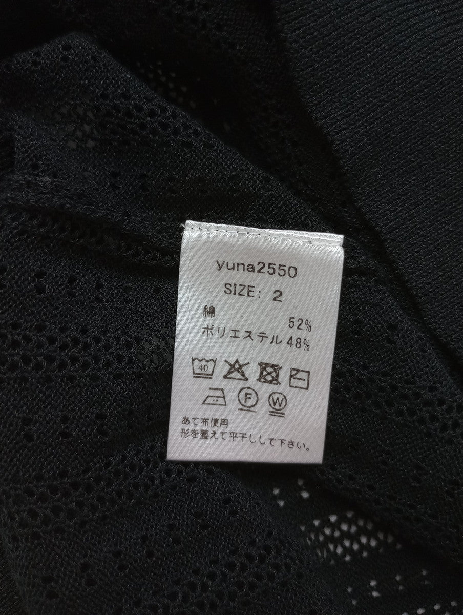 yunahica ユナヒカ レース柄 スキッパー プルオーバー コットン ニット トップス 黒 ブラック 2 (12M＋3808) 【中古】