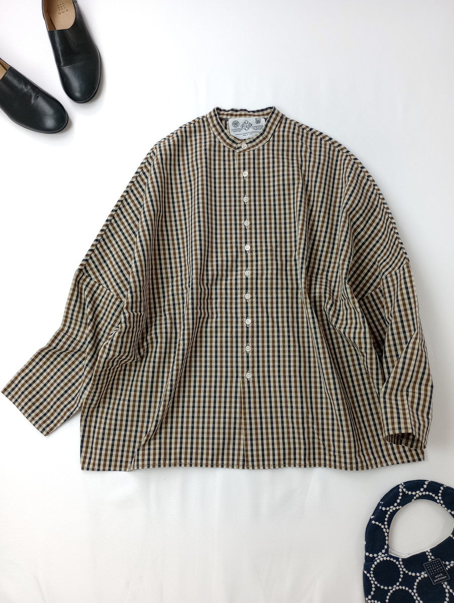 R&D.M.Co- オールドマンズテーラー ROBINSON'S CHECK ロビンソンズ チェック ワイド シャツ トップス ブラウン  【中古】
