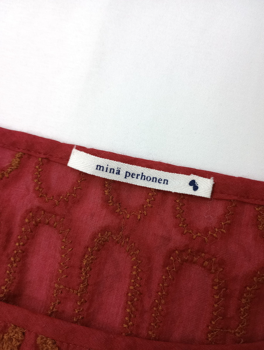 mina perhonen ミナペルホネン grass window プルオーバーブラウス  赤 36 【中古】