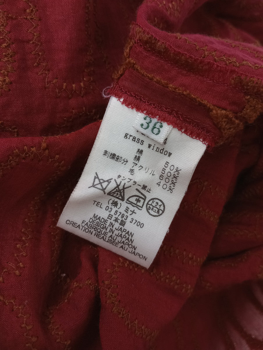 mina perhonen ミナペルホネン grass window プルオーバーブラウス  赤 36 【中古】