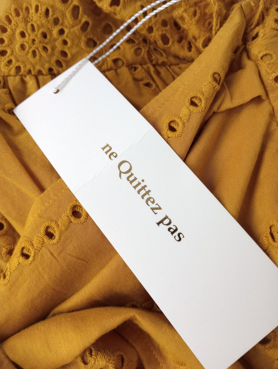 新品 ne Quittez pas ヌキテパ アイレット刺繍 スカラップレース ロングワンピース マスタード イエロー 黄色  【中古】