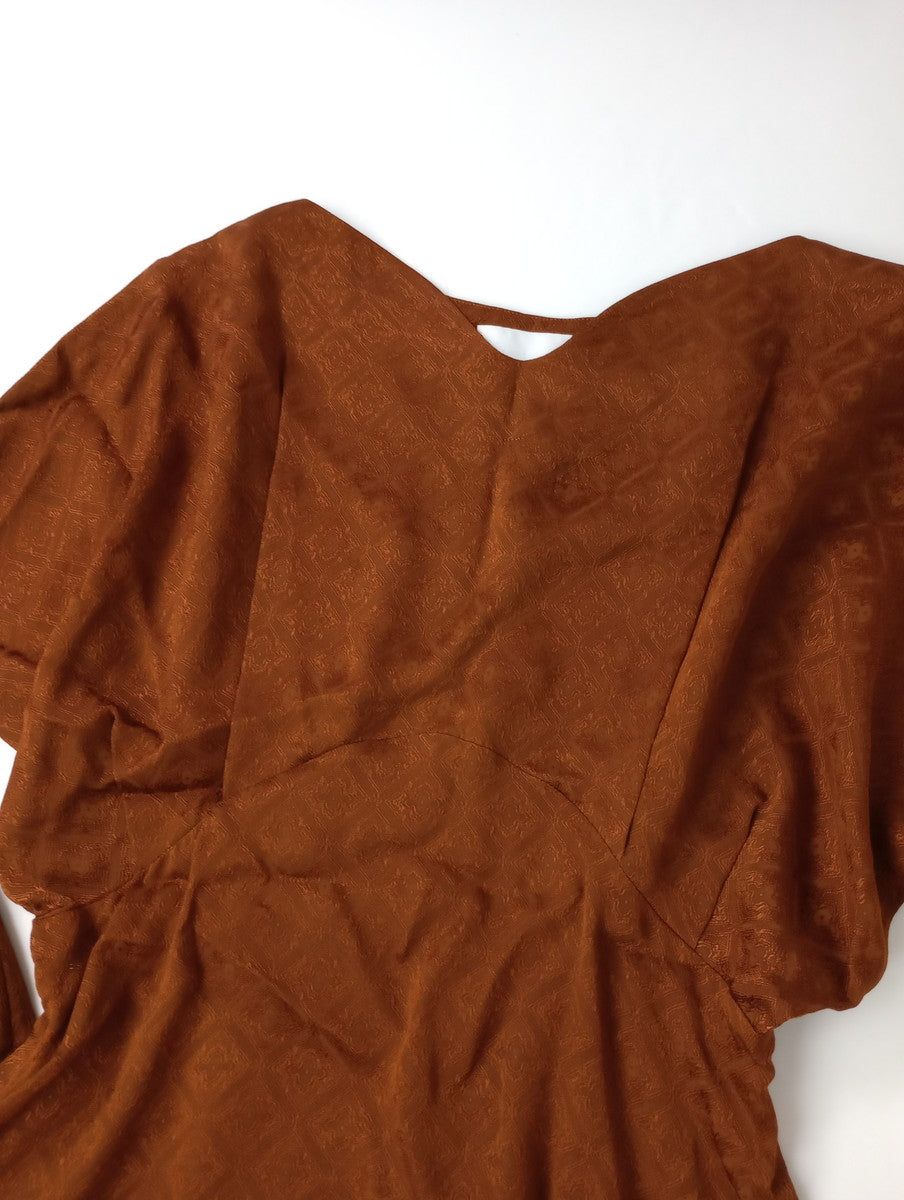 Mame kurogouchi マメクロゴウチ Draped Sleeves Komon Tops トップス プルオーバー パンツ  ブラウン セットアップ 【中古】