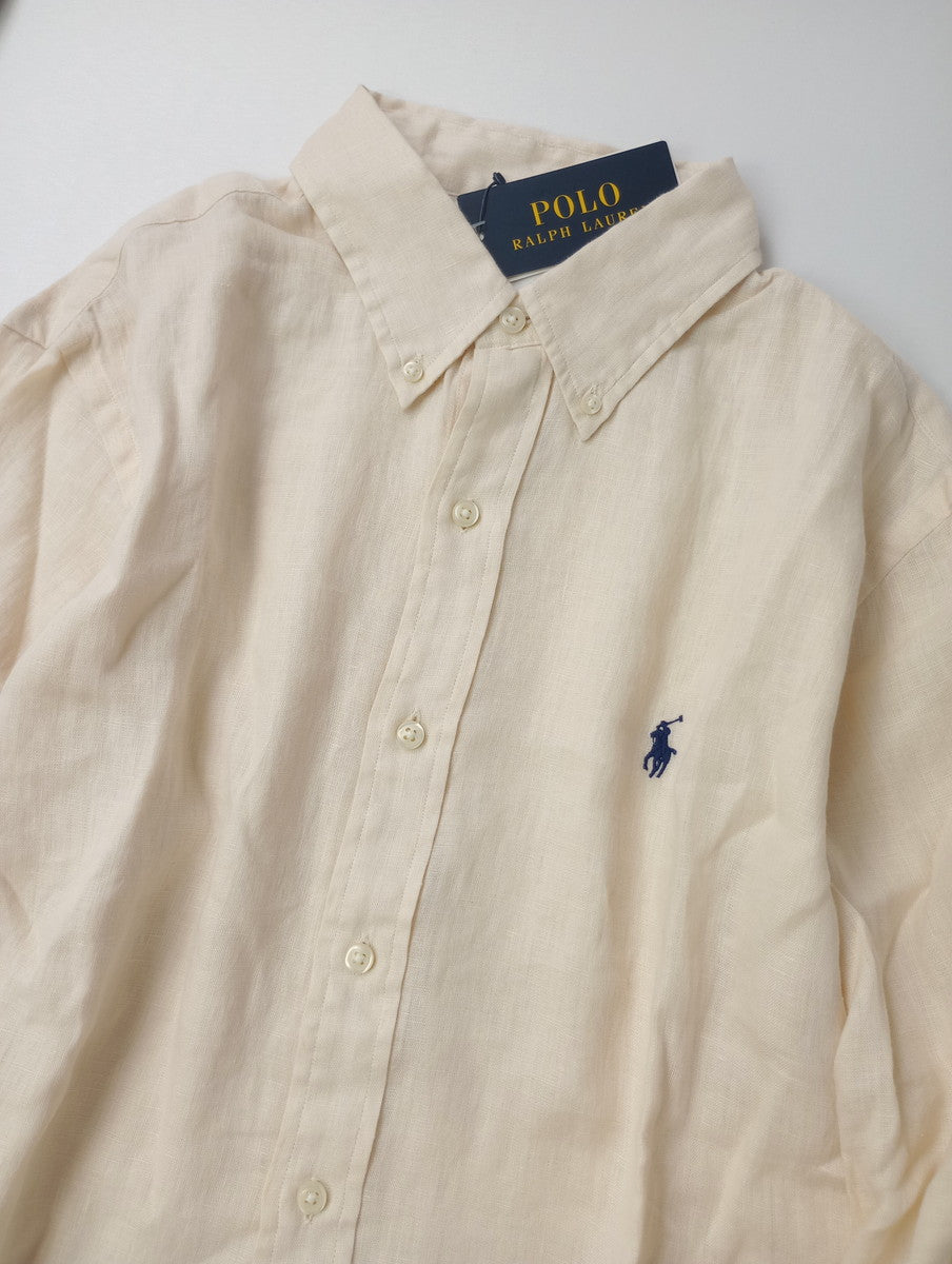新品 POLO RALPH LAUREN ポロ ラルフ ローレン リネン 麻 100％ ボタンダウンシャツ トップス 刺繍  長袖 【中古】