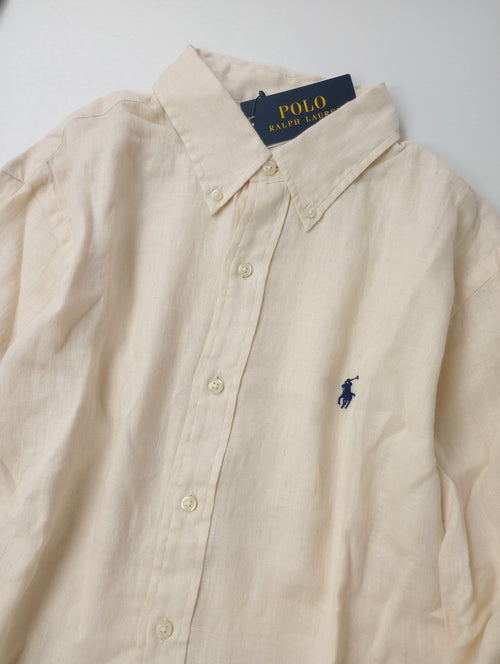 新品 POLO RALPH LAUREN ポロ ラルフ ローレン リネン 麻 100％ ボタンダウンシャツ トップス 刺繍  長袖 【中古】