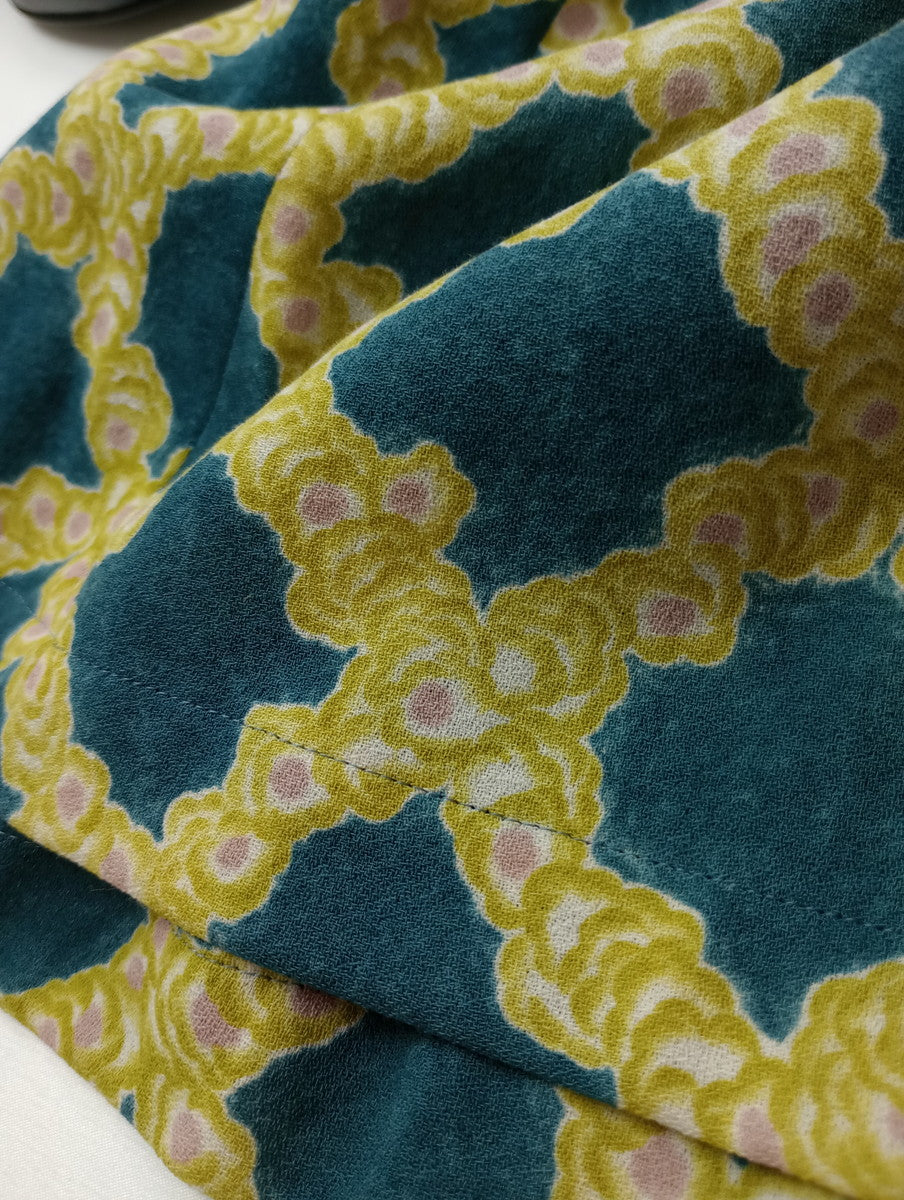 mina perhonen ミナペルホネン petal check ペタルチェック ロング ワンピース ピーコックブルー  グリーン  イエロー 38    【中古】