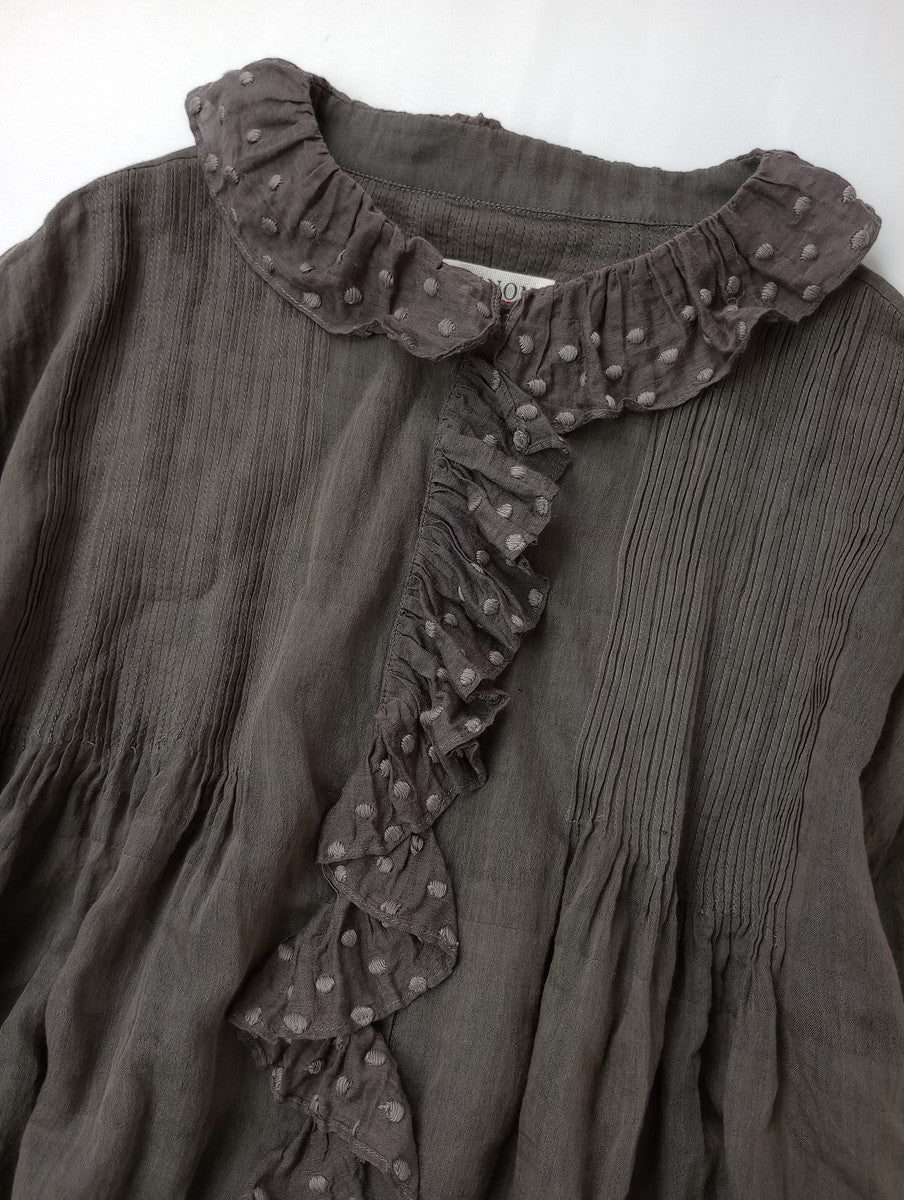 BUNON ブノン Frill Blouse フリルブラウス トップス  長袖 グレーがかったブラウン M   【中古】
