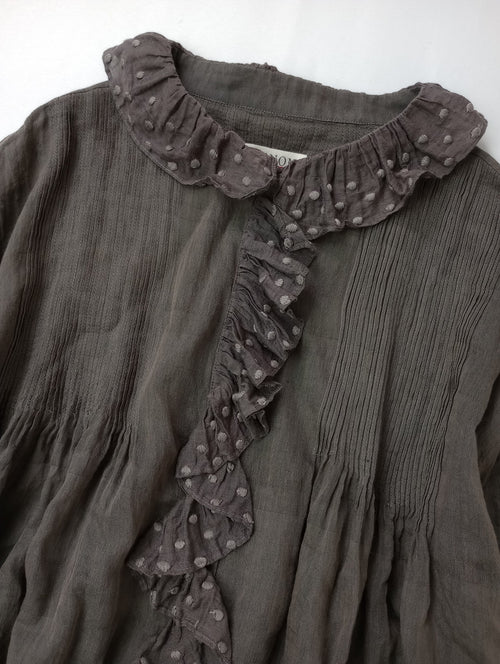 BUNON ブノン Frill Blouse フリルブラウス トップス  長袖 グレーがかったブラウン M   【中古】