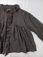 BUNON ブノン Frill Blouse フリルブラウス トップス  長袖 グレーがかったブラウン M   【中古】