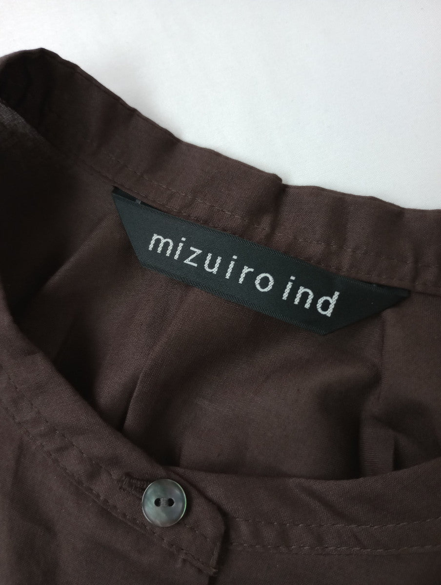 mizuiro ind ミズイロインド コットン 綿 100％ ギャザー ワイド シャツブラウス 長袖 トップス  ブラウン 【中古】