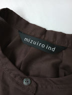mizuiro ind ミズイロインド コットン 綿 100％ ギャザー ワイド シャツブラウス 長袖 トップス  ブラウン 【中古】
