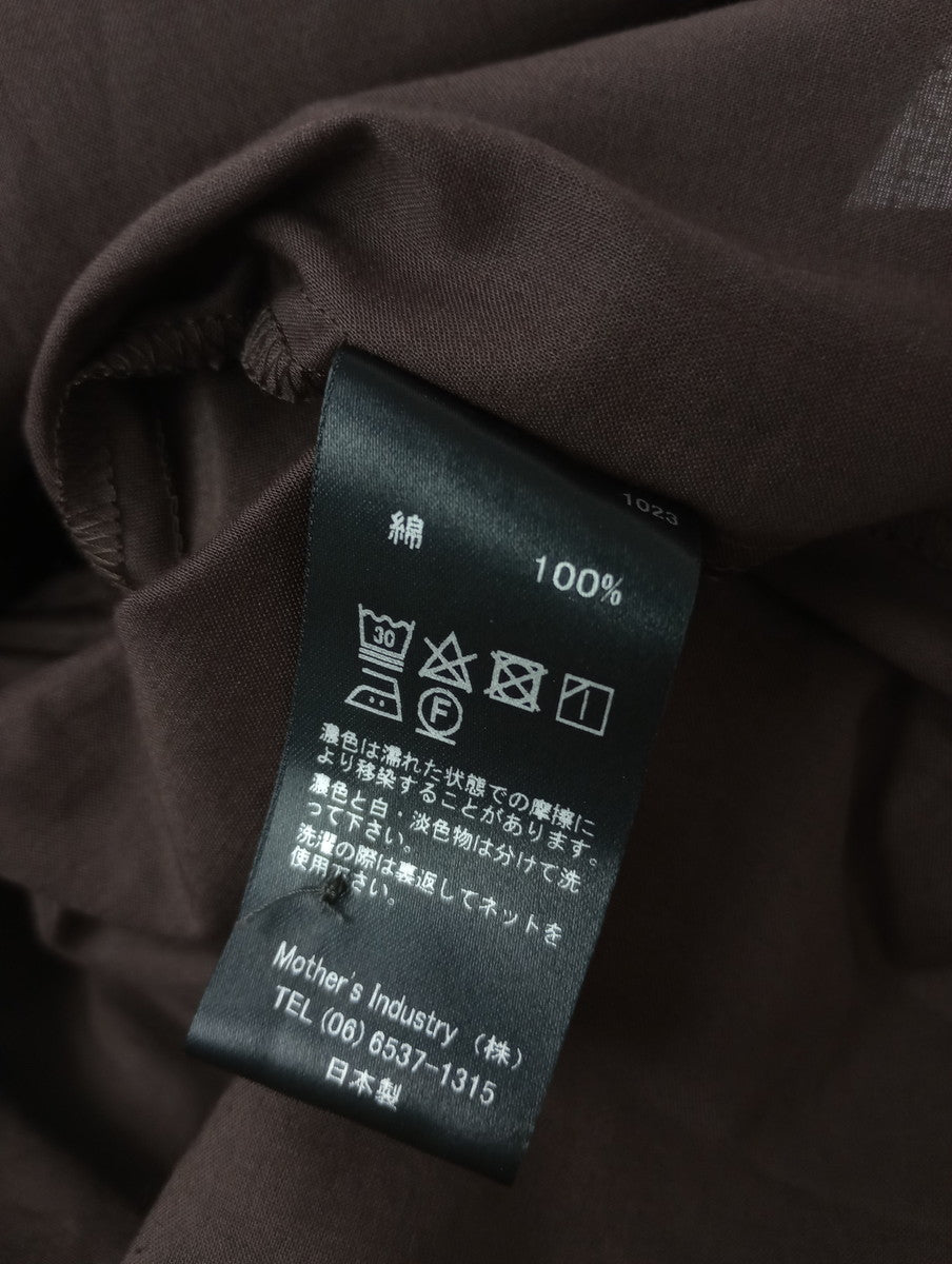 mizuiro ind ミズイロインド コットン 綿 100％ ギャザー ワイド シャツブラウス 長袖 トップス  ブラウン 【中古】