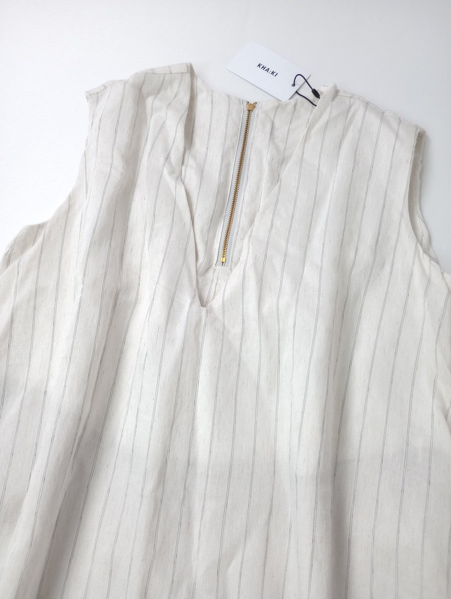 新品 kha:ki カーキ FOIL PRINT STRIPE DRESSフォイル プリント ストライプ Vネック ドレス ロングワンピース  白 アイボリー 2 【中古】