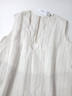 新品 kha:ki カーキ FOIL PRINT STRIPE DRESSフォイル プリント ストライプ Vネック ドレス ロングワンピース  白 アイボリー 2 【中古】