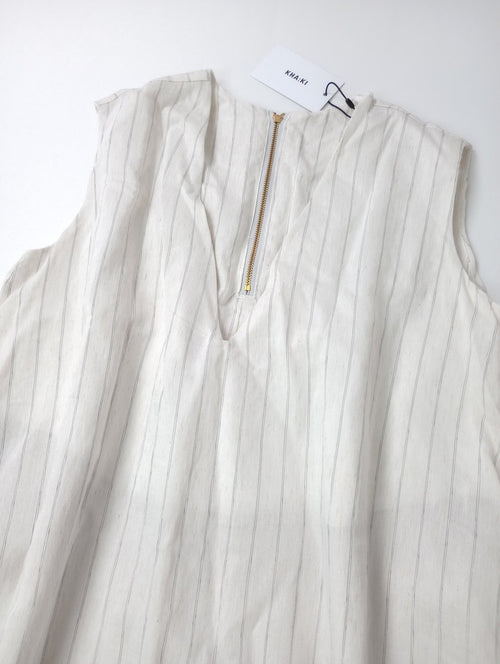 新品 kha:ki カーキ FOIL PRINT STRIPE DRESSフォイル プリント ストライプ Vネック ドレス ロングワンピース  白 アイボリー 2 【中古】