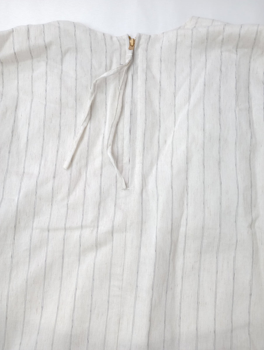 新品 kha:ki カーキ FOIL PRINT STRIPE DRESSフォイル プリント ストライプ Vネック ドレス ロングワンピース  白 アイボリー 2 【中古】