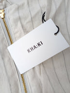 新品 kha:ki カーキ FOIL PRINT STRIPE DRESSフォイル プリント ストライプ Vネック ドレス ロングワンピース  白 アイボリー 2 【中古】