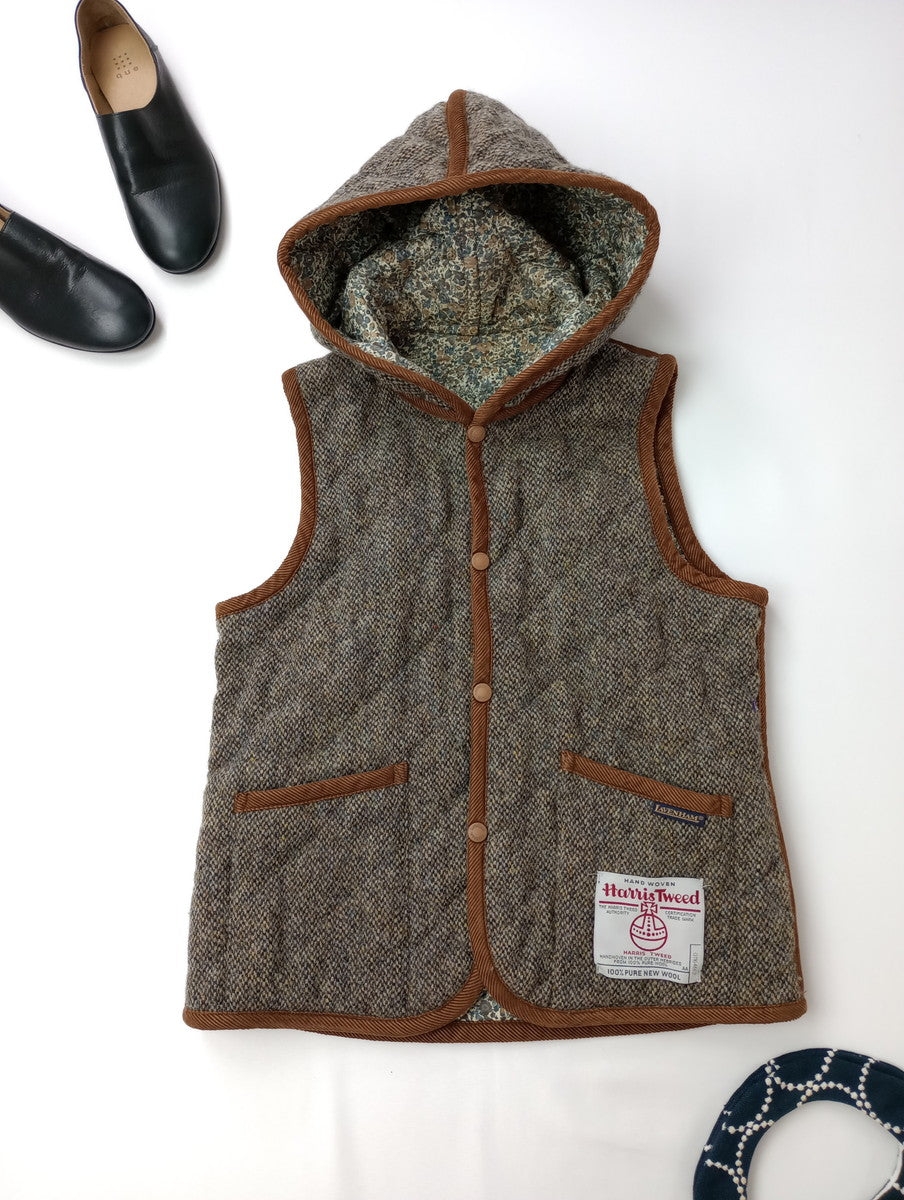 LAVENHAM × ハリスツイード Hug o  War 別注 ハグオーワー リバーシブル キルティング ベスト ブラウン UK36 【中古】