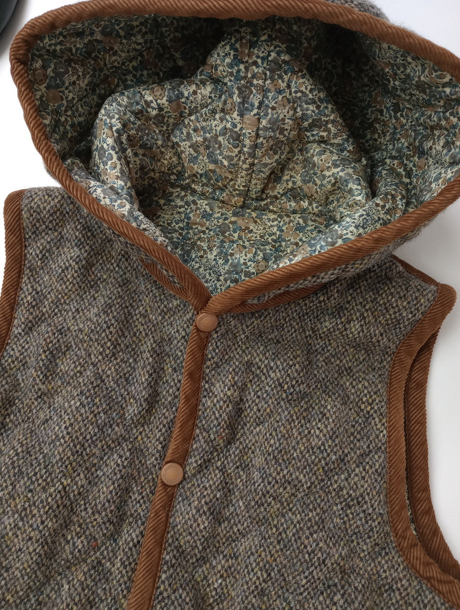 LAVENHAM × ハリスツイード Hug o  War 別注 ハグオーワー リバーシブル キルティング ベスト ブラウン UK36 【中古】
