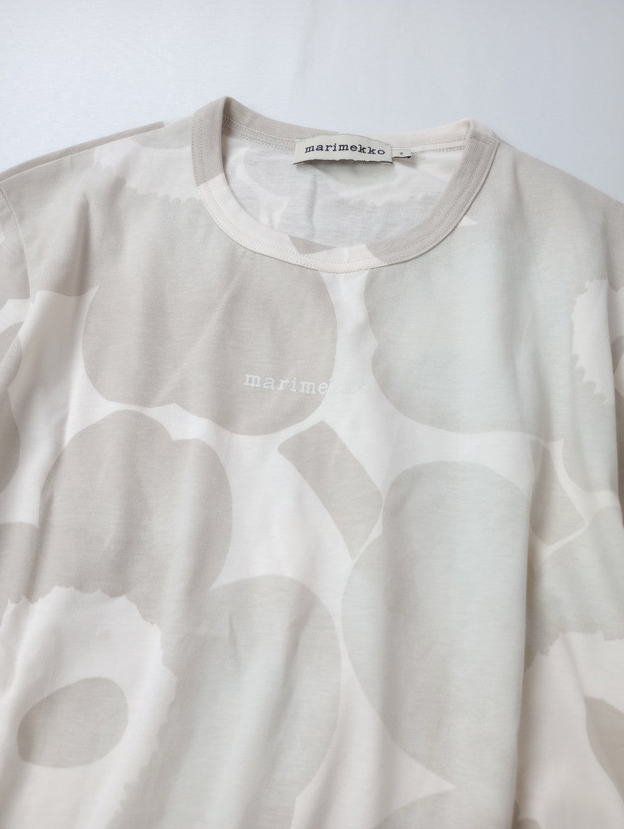 Marimekko マリメッコ Erna Akvarelli Unikko 水彩画風 ウニッコ 半袖 Tシャツ ロゴ 半袖 カットソー トップス グレージュ  M (12M+3915)【中古】