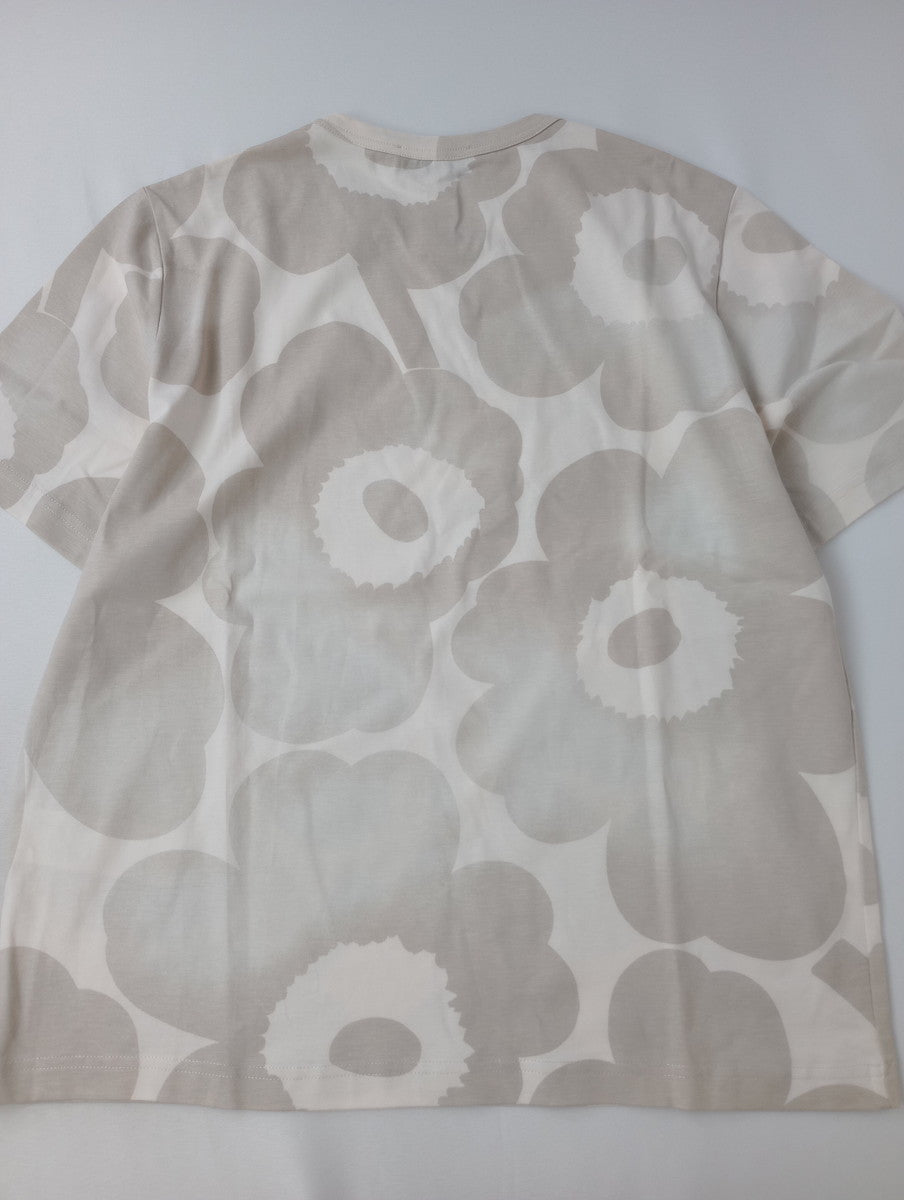Marimekko マリメッコ Erna Akvarelli Unikko 水彩画風 ウニッコ 半袖 Tシャツ ロゴ 半袖 カットソー トップス グレージュ  M (12M+3915)【中古】