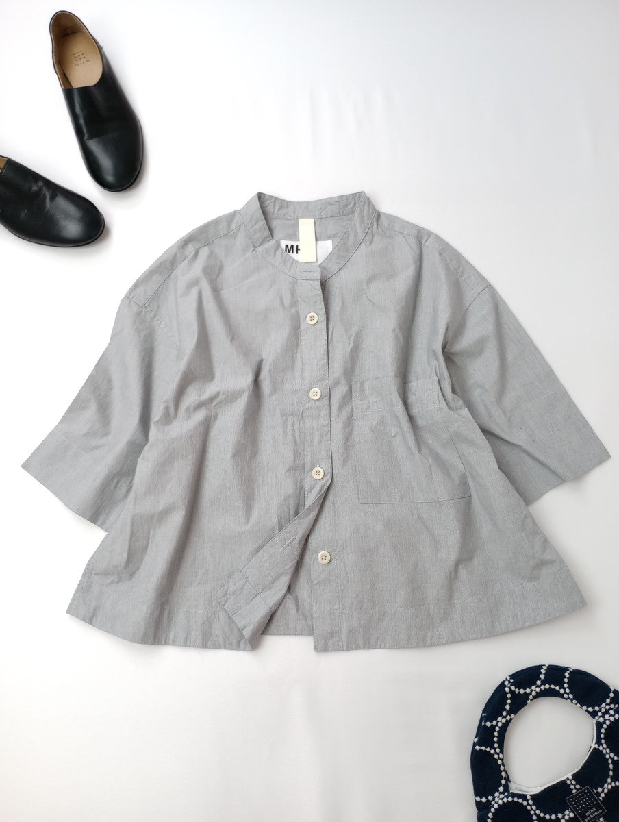 MHL. エムエイチエル マーガレットハウエル LIGHT WASHED COTTON POPLIN SHIRT 半袖 シャツ ブラウス トップス グレー (12M＋3913)【中古】