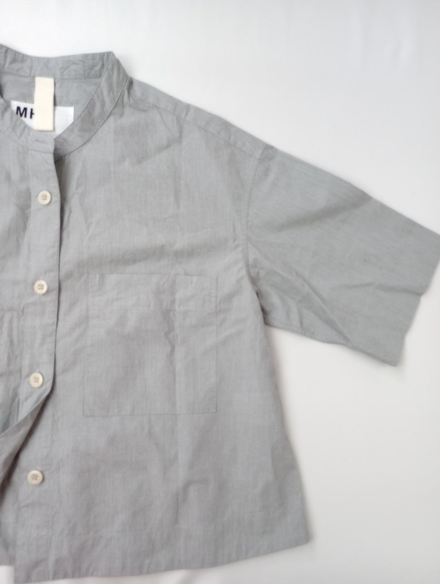 MHL. エムエイチエル マーガレットハウエル LIGHT WASHED COTTON POPLIN SHIRT 半袖 シャツ ブラウス トップス グレー (12M＋3913)【中古】