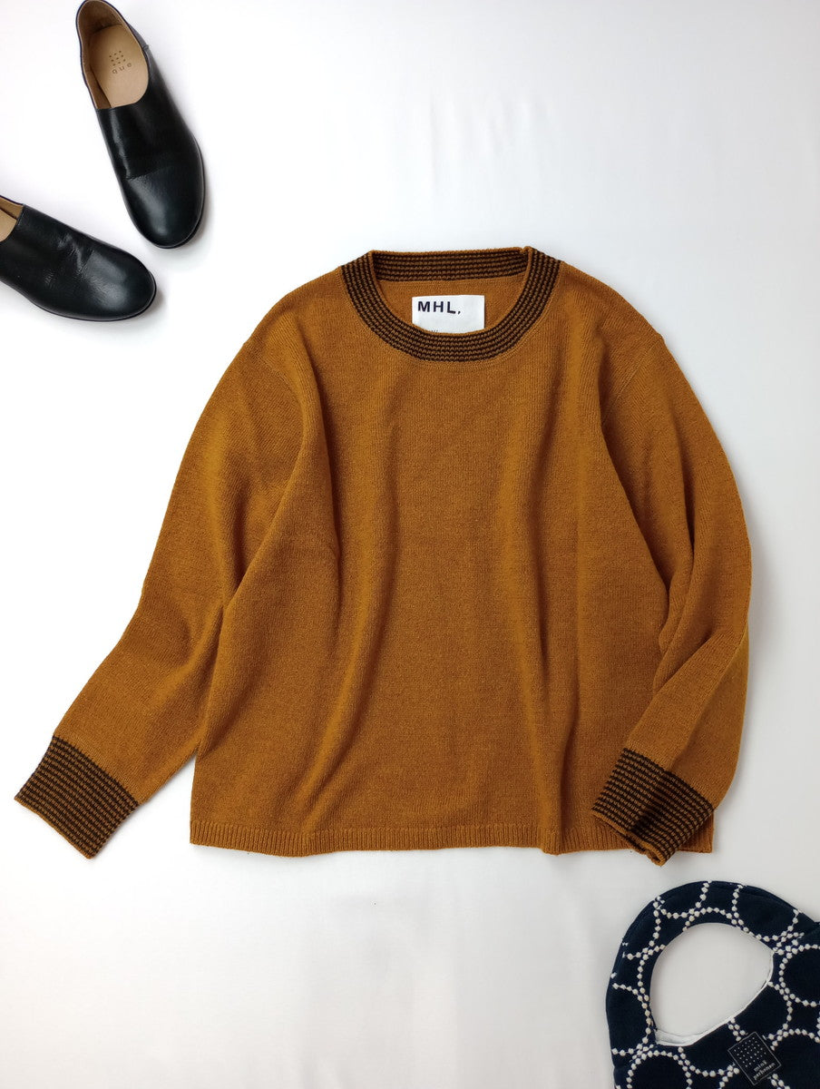 MHL. エムエイチエル マーガレットハウエル WASHABLE DRY WOOL ウール 毛 100％ クルーネック ニット プルオーバー トップス マスタード イエロー 2【中古】