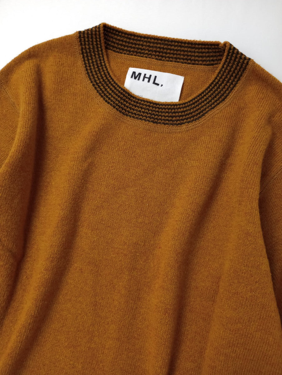 MHL. エムエイチエル マーガレットハウエル WASHABLE DRY WOOL ウール 毛 100％ クルーネック ニット プルオーバー トップス マスタード イエロー 2【中古】