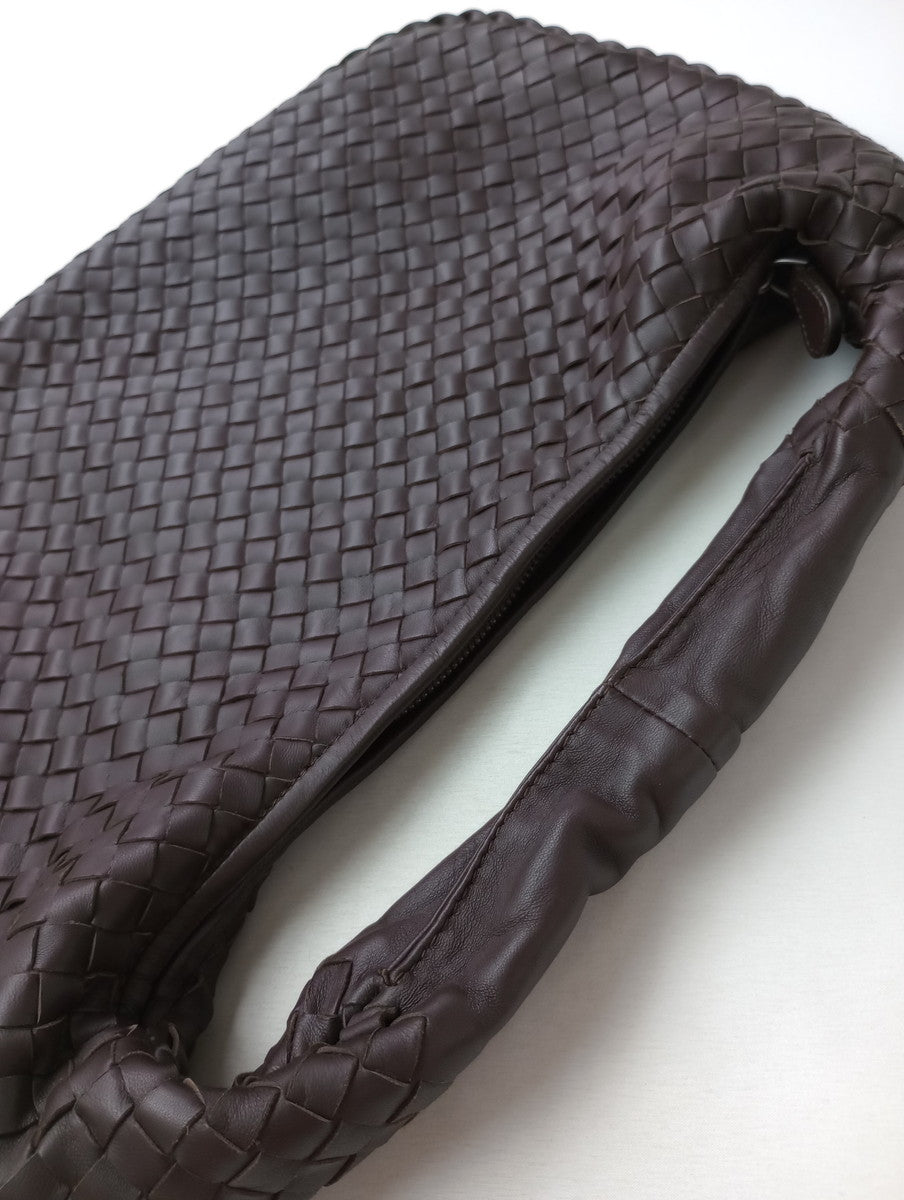 BOTTEGA VENETA ボッテガ・ヴェネタ イントレチャート レザー ホーボーバッグ ダークブラウン【中古】