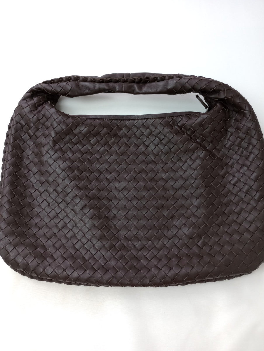 BOTTEGA VENETA ボッテガ・ヴェネタ イントレチャート レザー ホーボーバッグ ダークブラウン【中古】