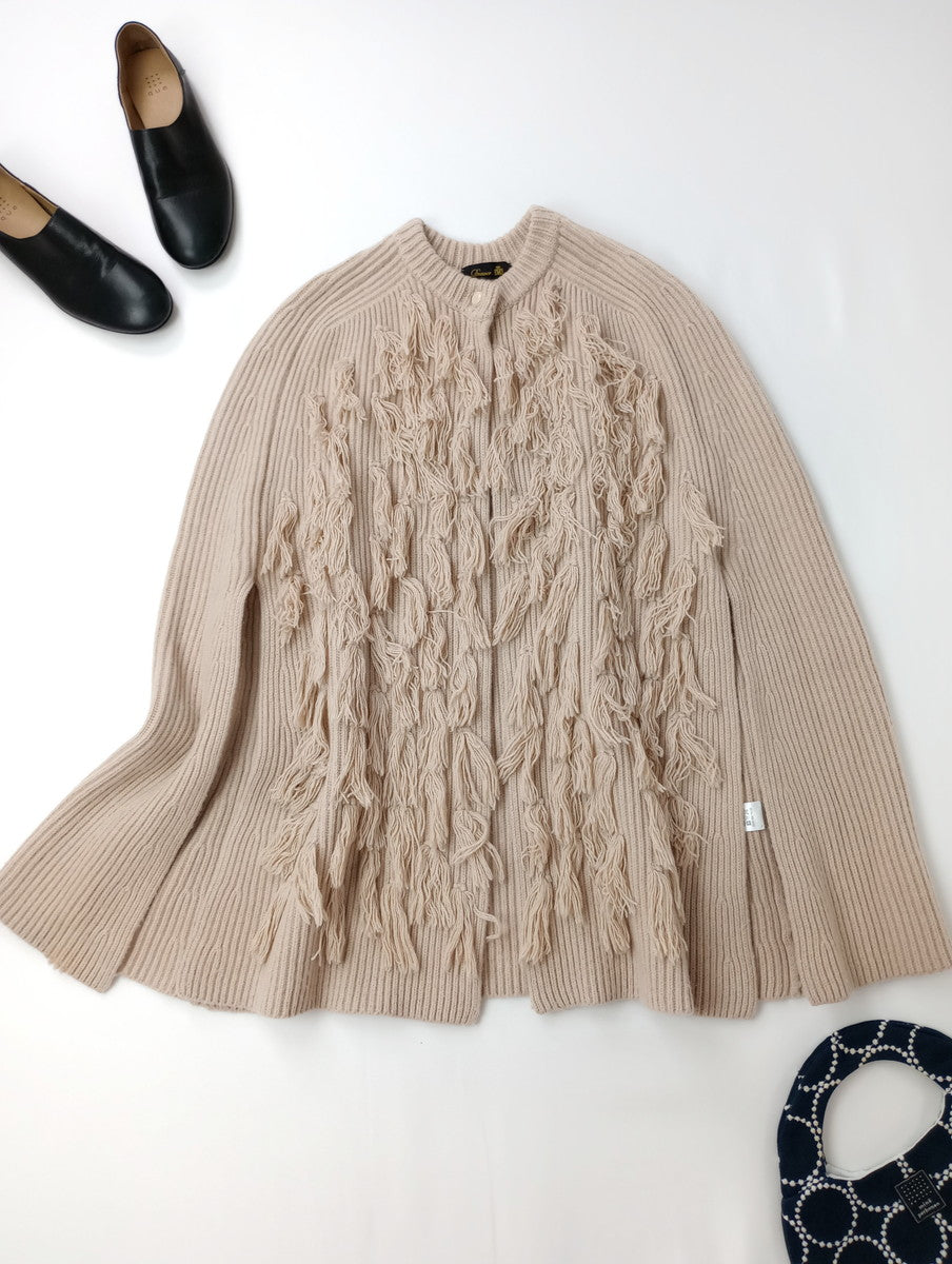 Drawer ドゥロワー フリンジ ニット ポンチョ  羽織  ベージュ 【中古】