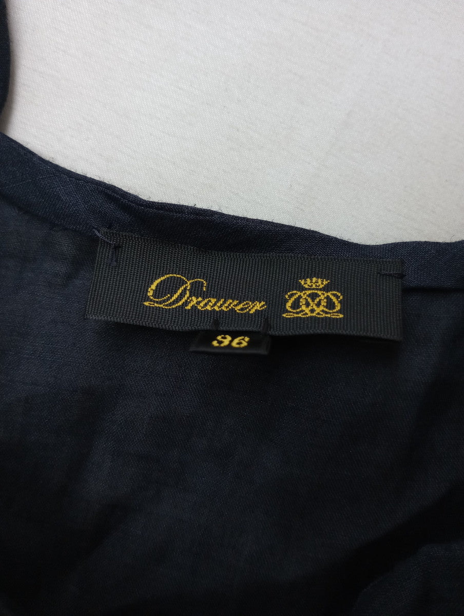 Drawer ドゥロワー ローンラッフル フリル ノースリーブ ブラウス トップス 黒 ブラック 36 (12M＋3916)【中古】