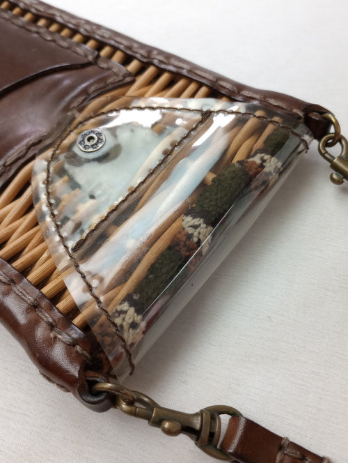 ebagos エバゴス かご ショルダーバッグ ナイロン レザー ダークブラウン  【中古】