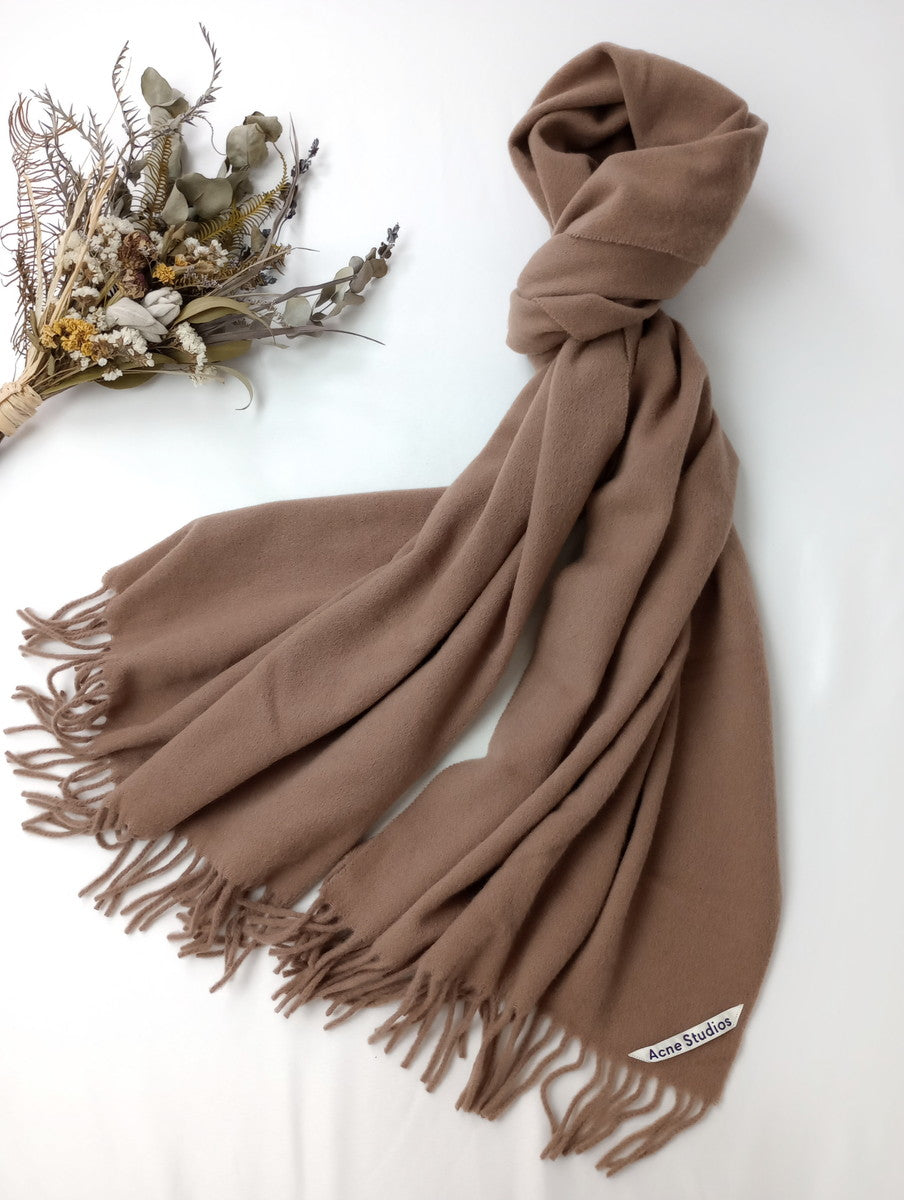 Acne Studios アクネストゥディオズ ウール 毛 100％ イタリア製 CANADA NEW フリンジ 大判 ストール マフラー  ベージュ 【中古】